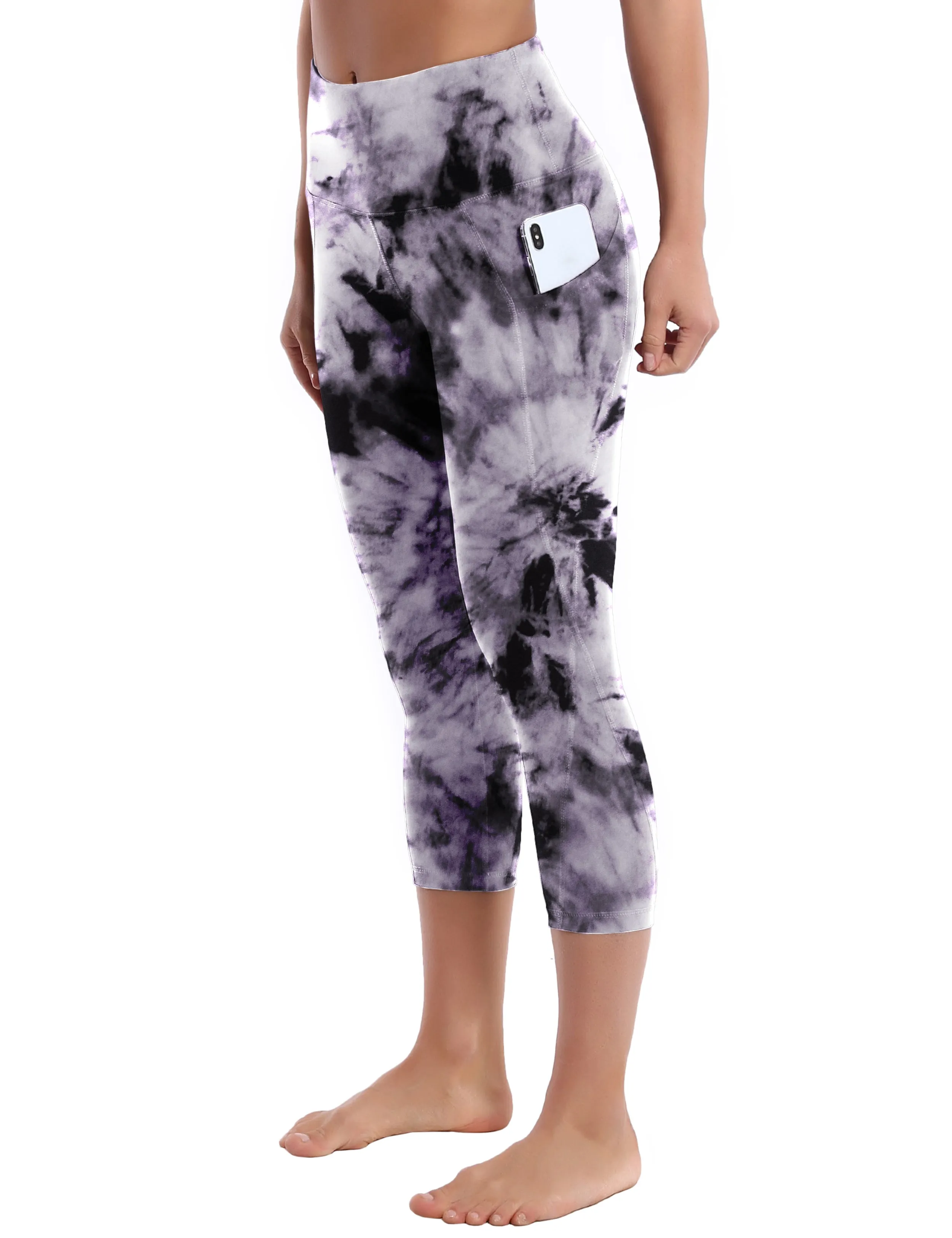 19" High Waist Printed Side Pockets Capris black dandelion_Jogging