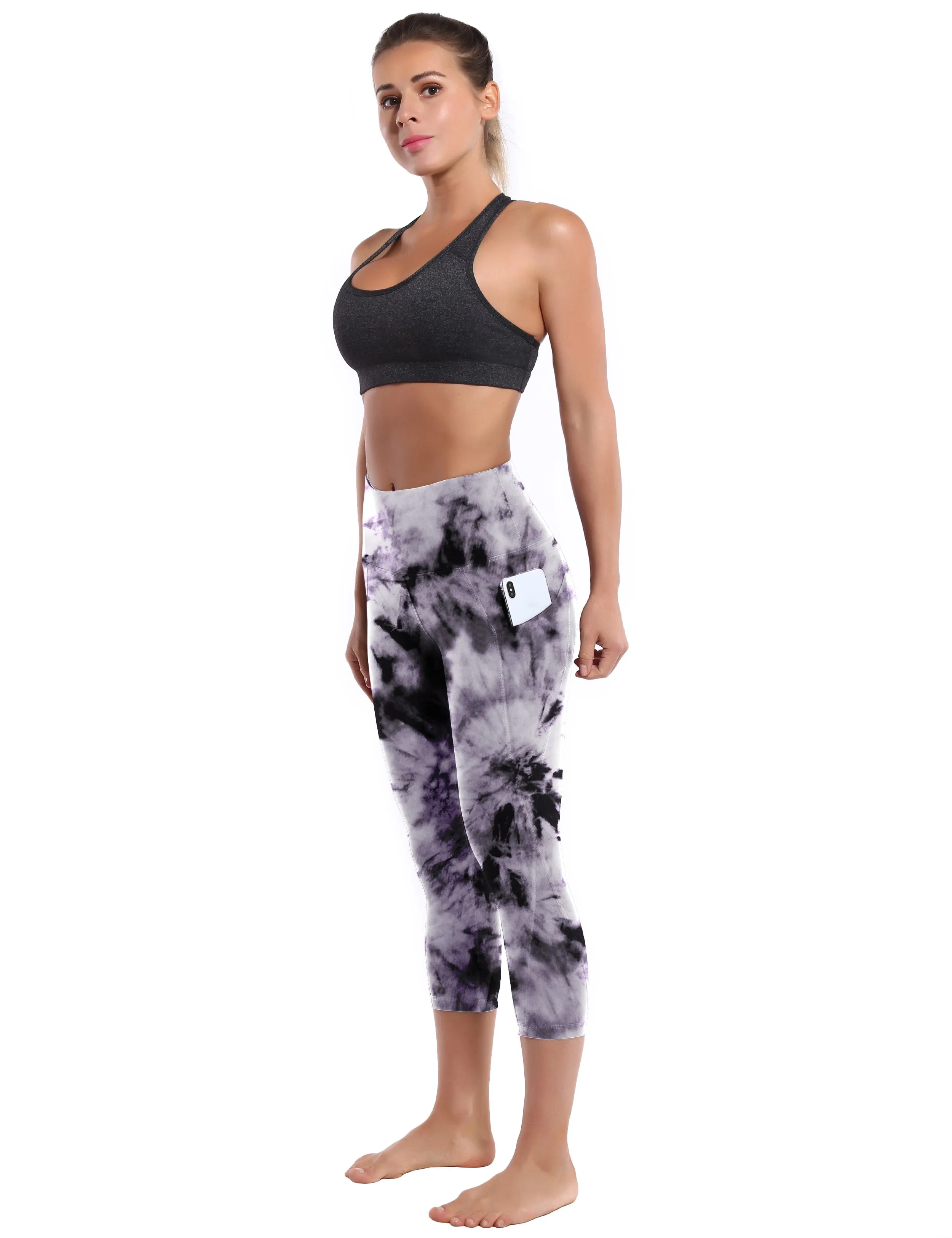 19" High Waist Printed Side Pockets Capris black dandelion_Jogging