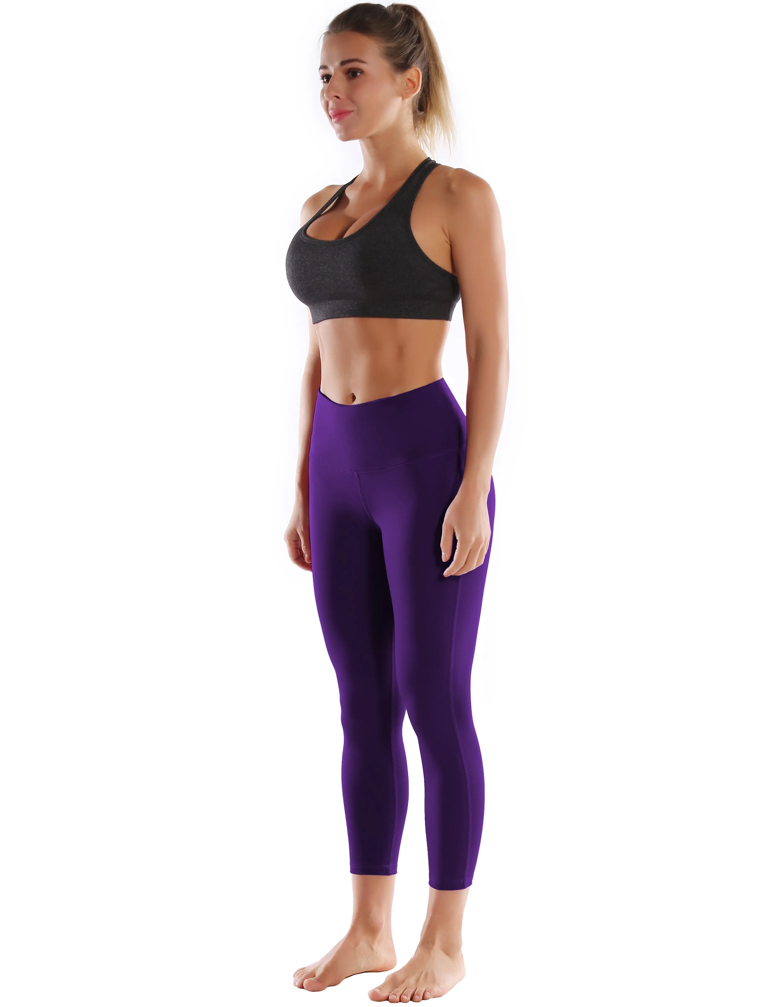 22" High Waist Side Line Capris eggplantpurple_Jogging