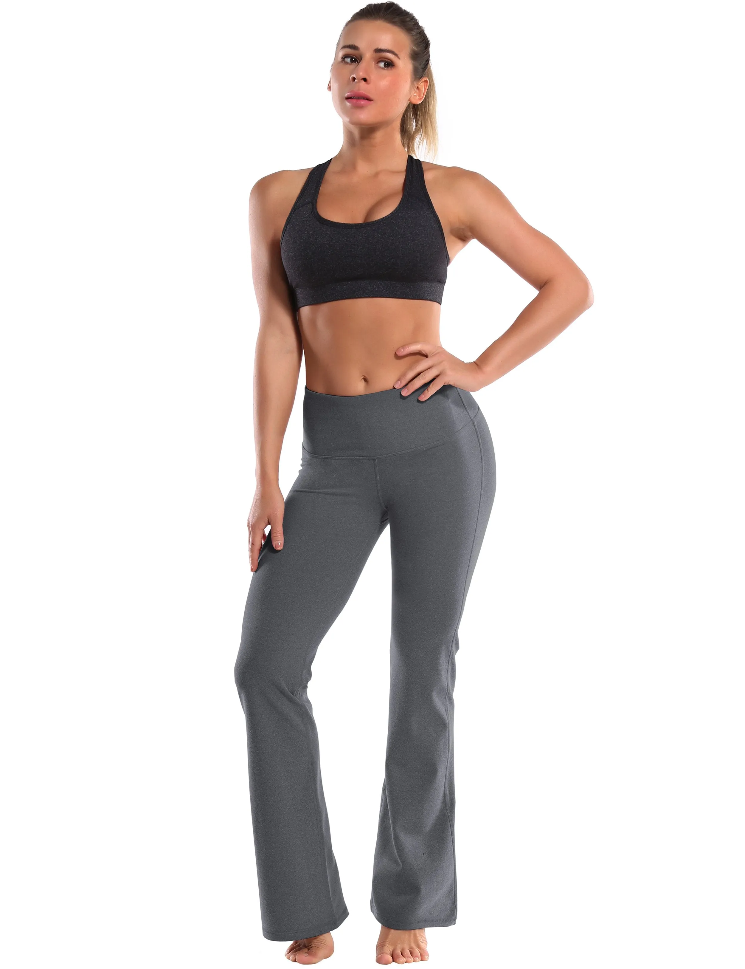 29" 31" 33" 35" 37" High Waist Bootcut Leggings heathercharcoal ins_Jogging