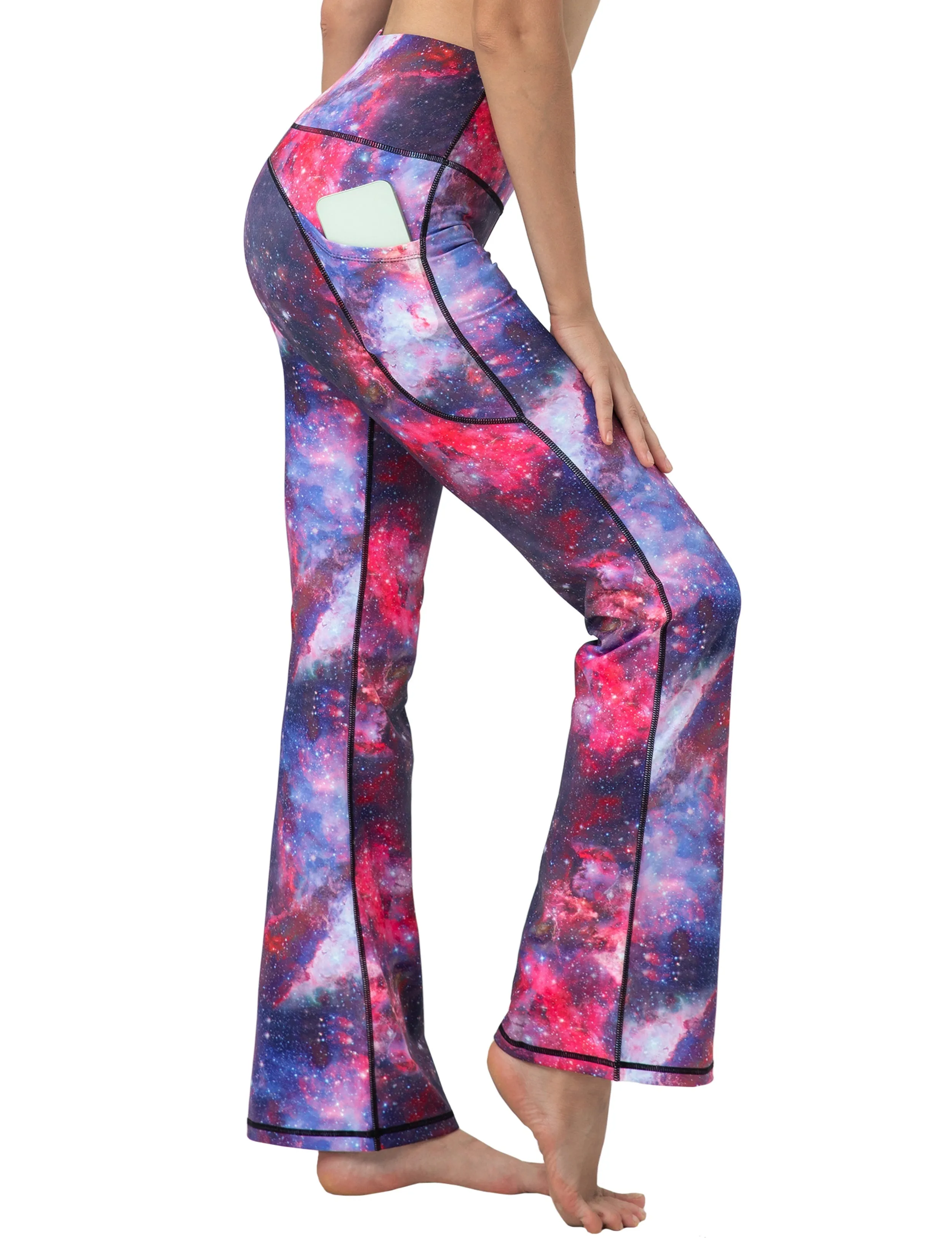 29" 31" 33" 35" 37"  Side Pockets Printed Bootcut Leggings galaxy_Jogging
