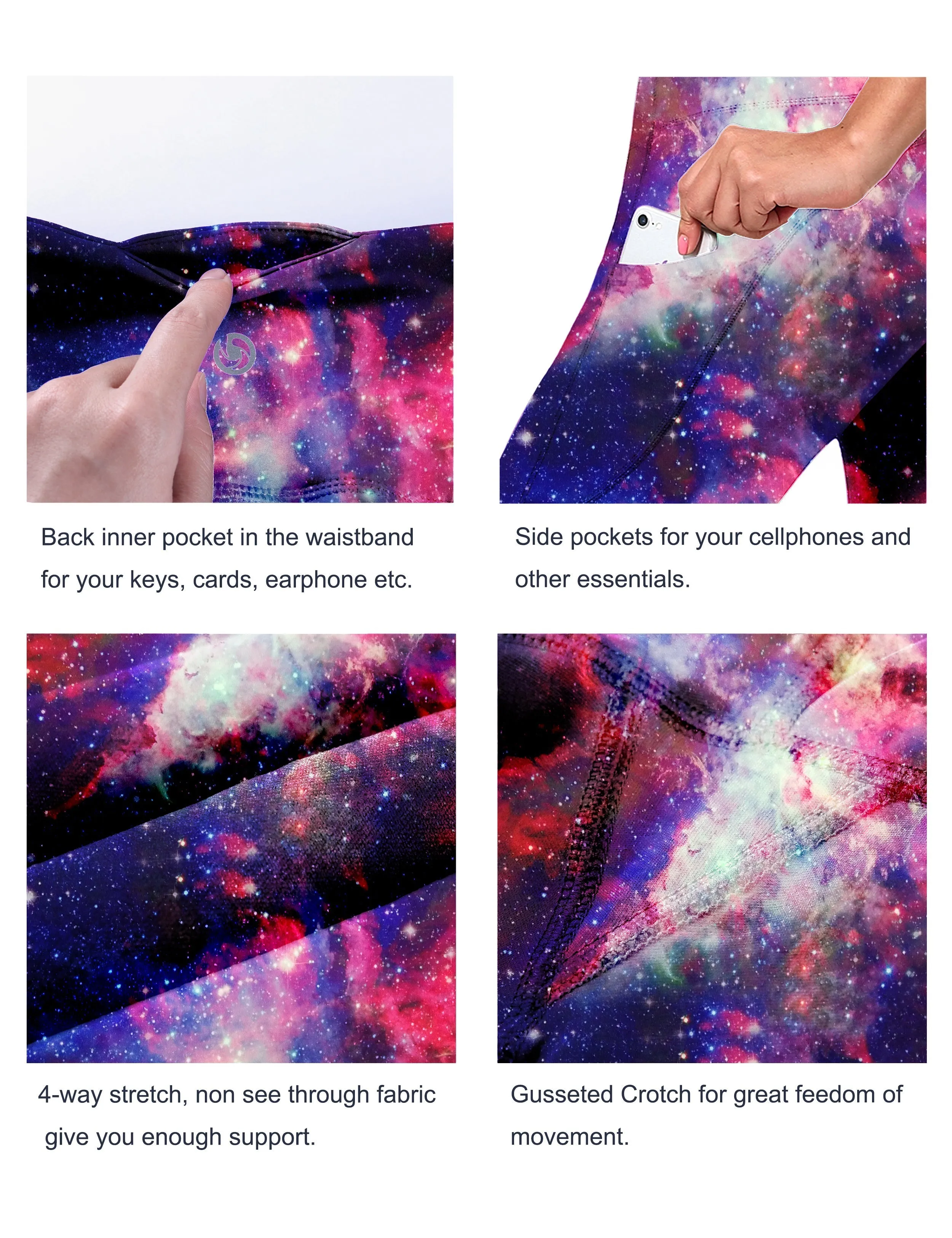 29" 31" 33" 35" 37"  Side Pockets Printed Bootcut Leggings galaxy_Jogging