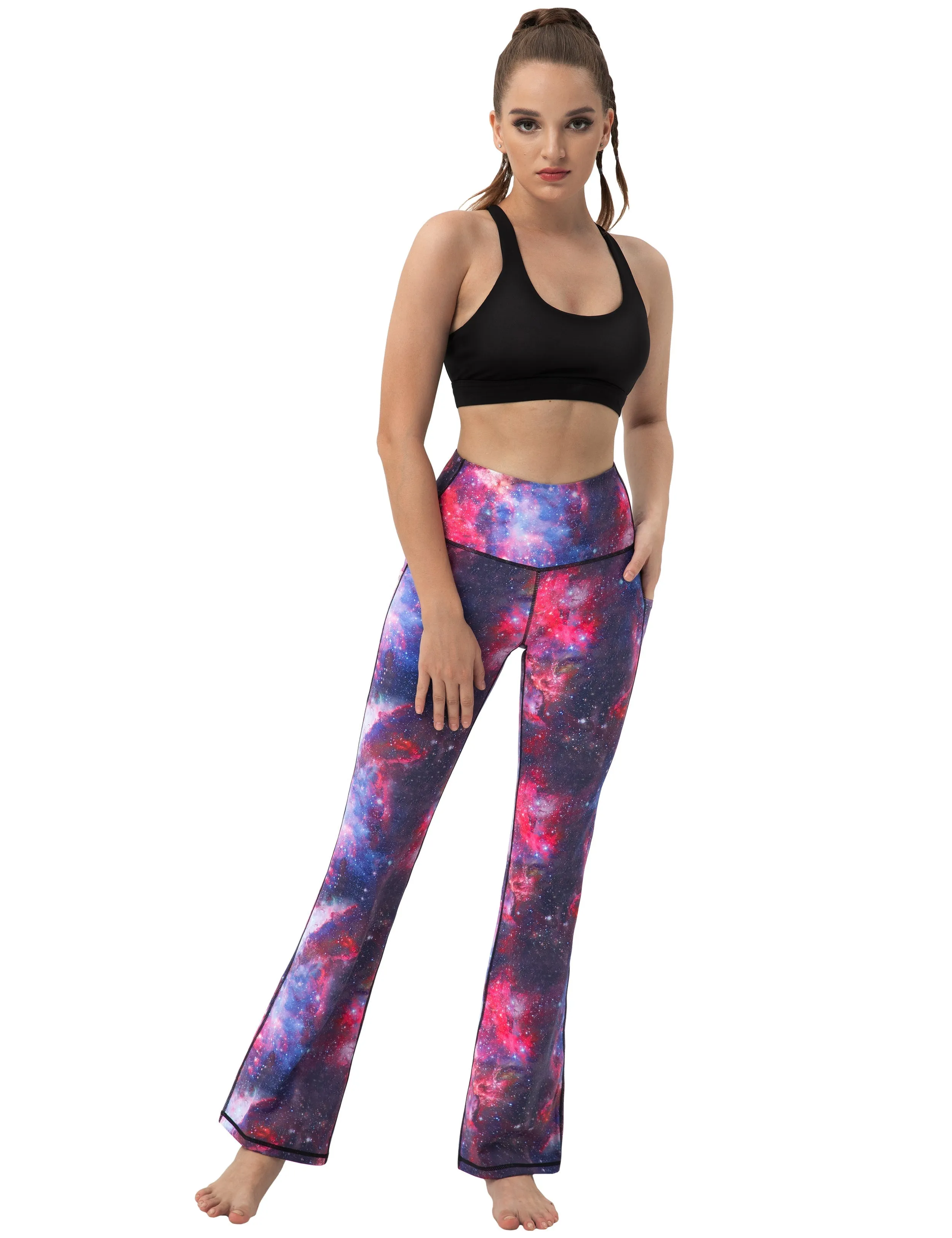 29" 31" 33" 35" 37"  Side Pockets Printed Bootcut Leggings galaxy_Jogging