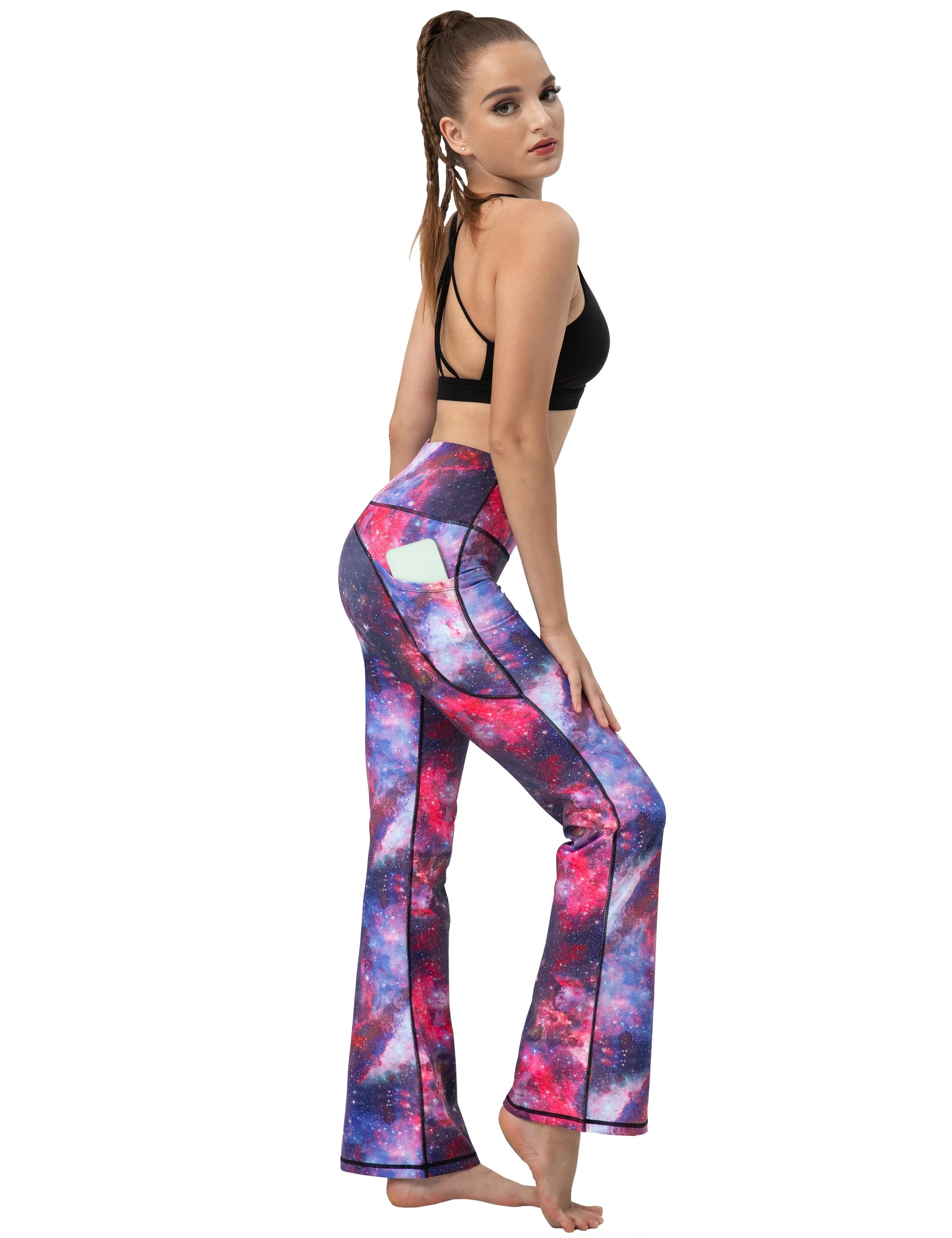 29" 31" 33" 35" 37"  Side Pockets Printed Bootcut Leggings galaxy_Jogging