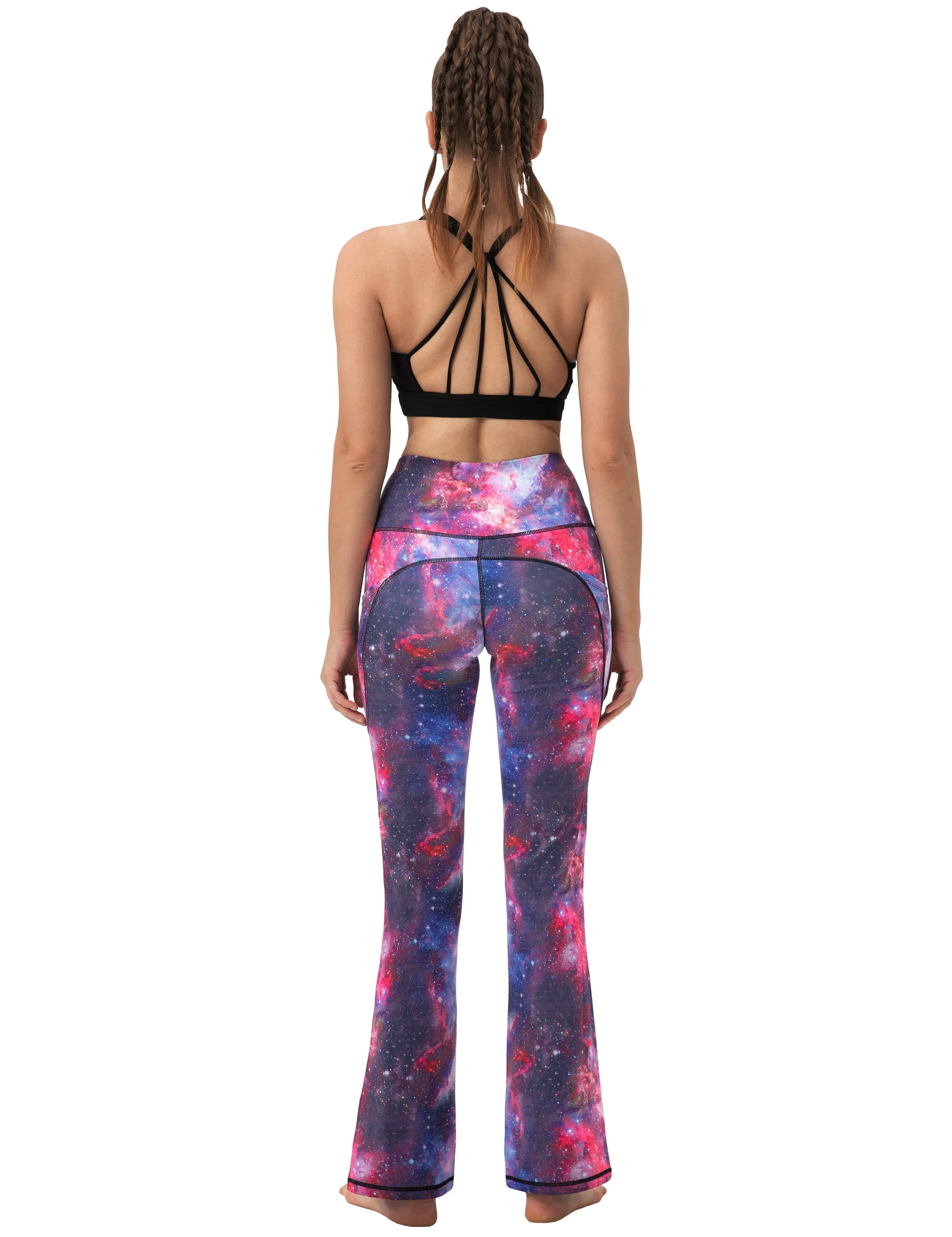 29" 31" 33" 35" 37"  Side Pockets Printed Bootcut Leggings galaxy_Jogging