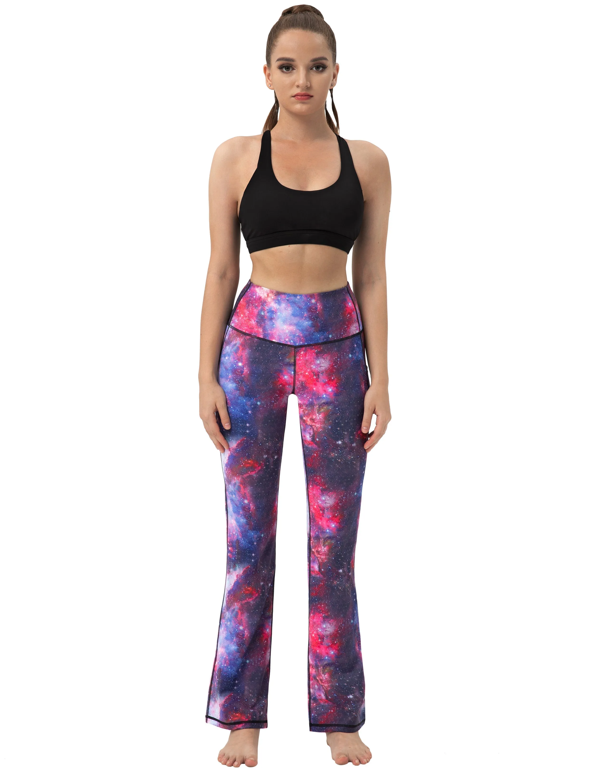 29" 31" 33" 35" 37"  Side Pockets Printed Bootcut Leggings galaxy_Jogging