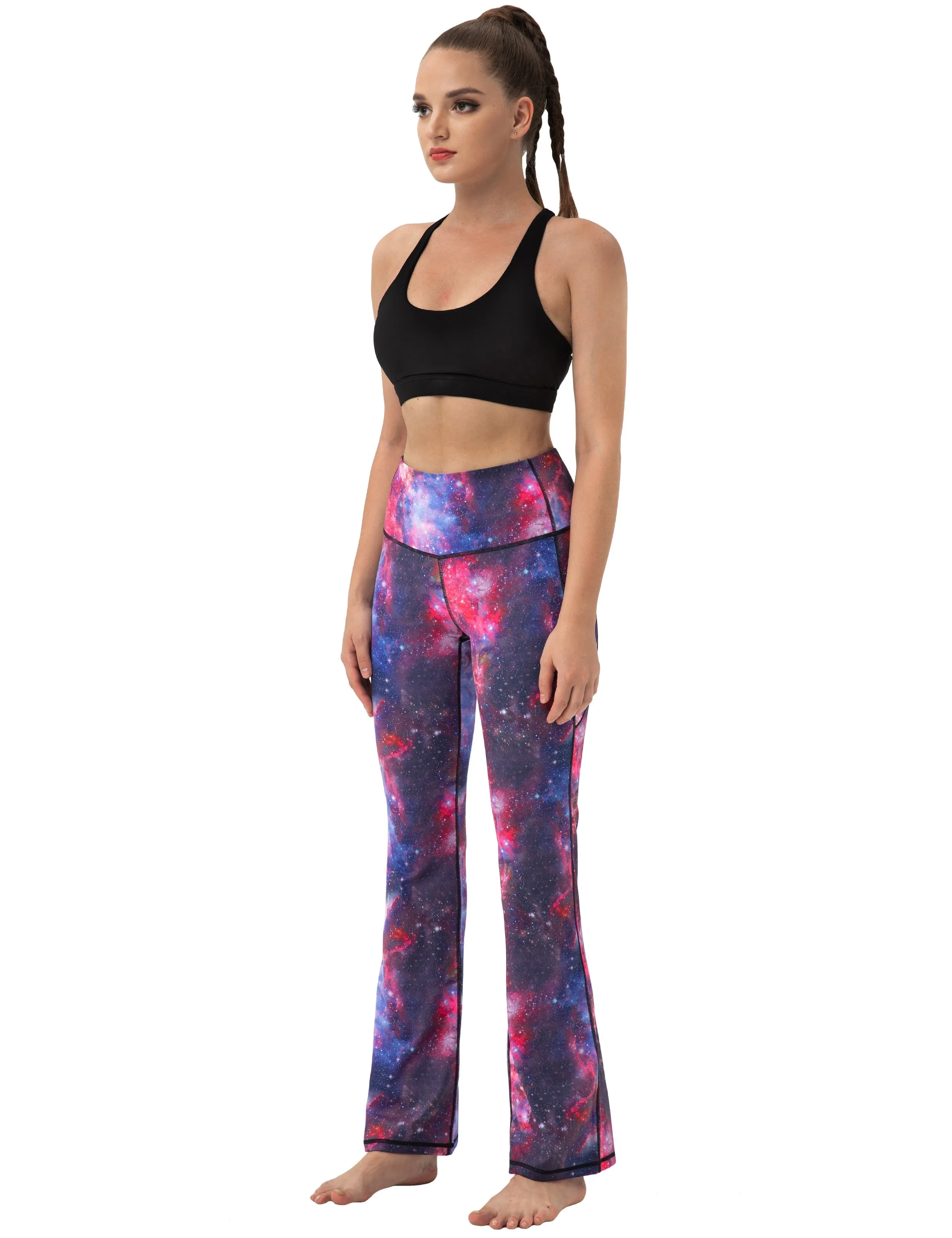 29" 31" 33" 35" 37"  Side Pockets Printed Bootcut Leggings galaxy_Jogging