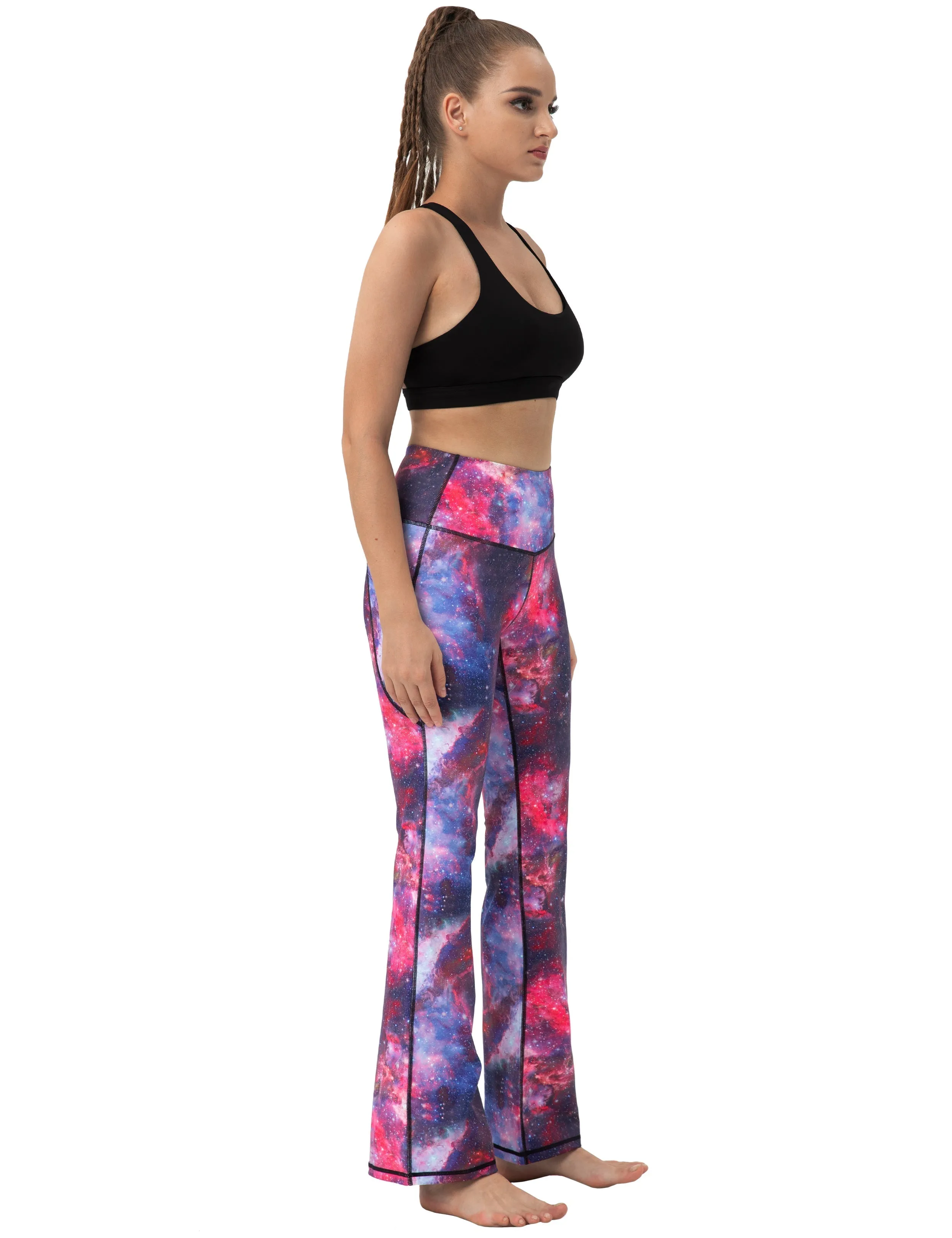 29" 31" 33" 35" 37"  Side Pockets Printed Bootcut Leggings galaxy_Jogging