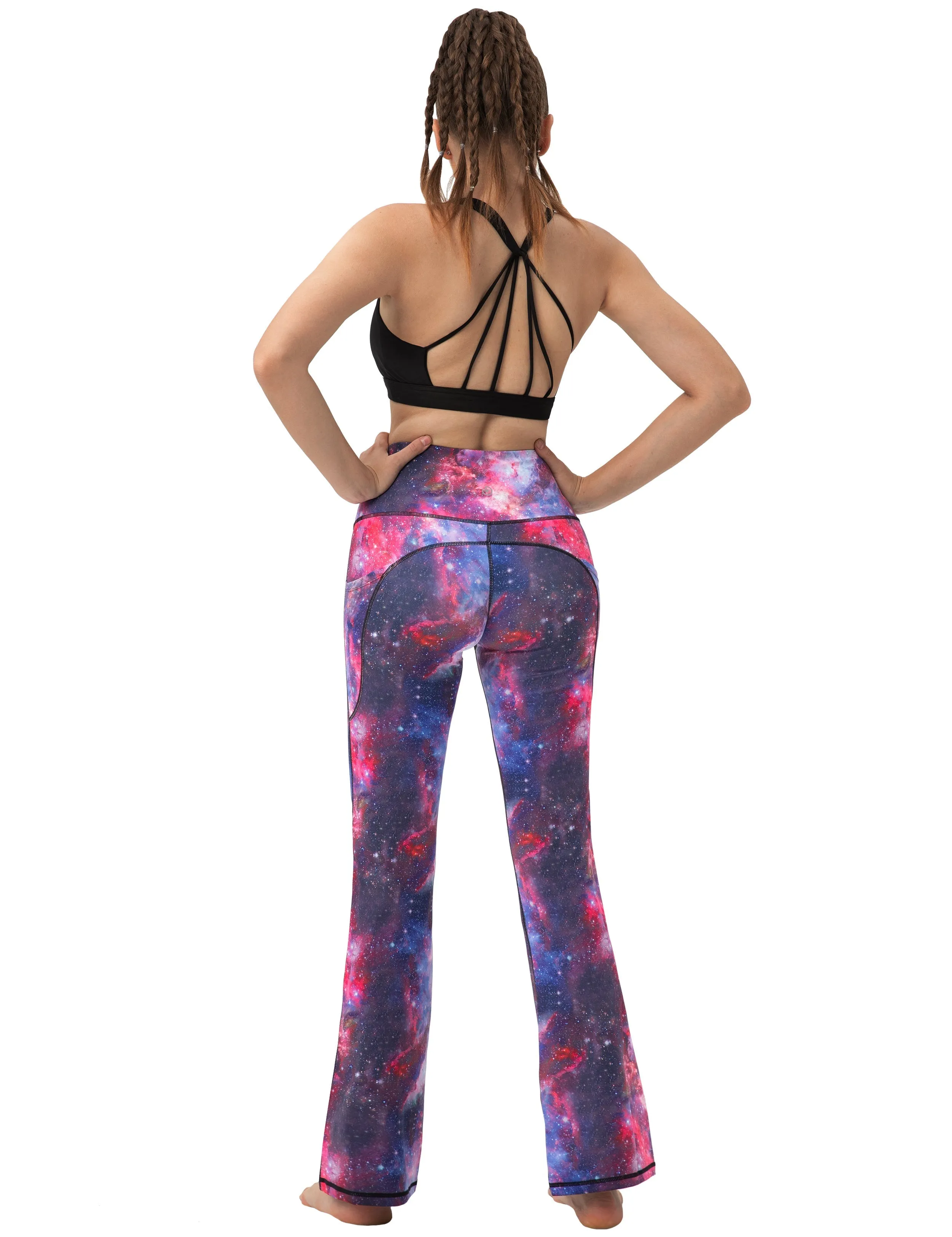 29" 31" 33" 35" 37"  Side Pockets Printed Bootcut Leggings galaxy_Jogging