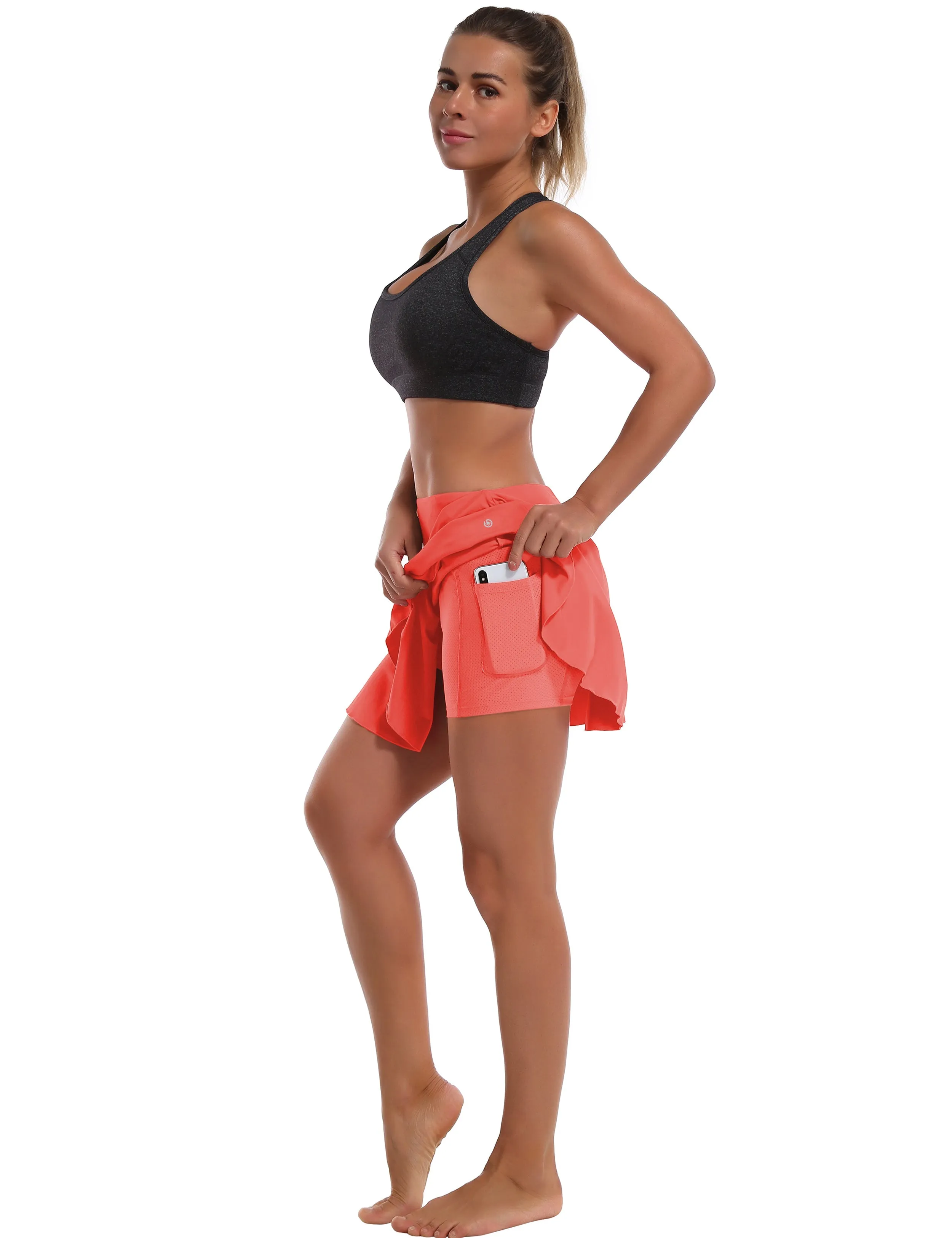 Athletic Tennis Golf Pleated Skort Awith Pocket Shorts coral_Jogging