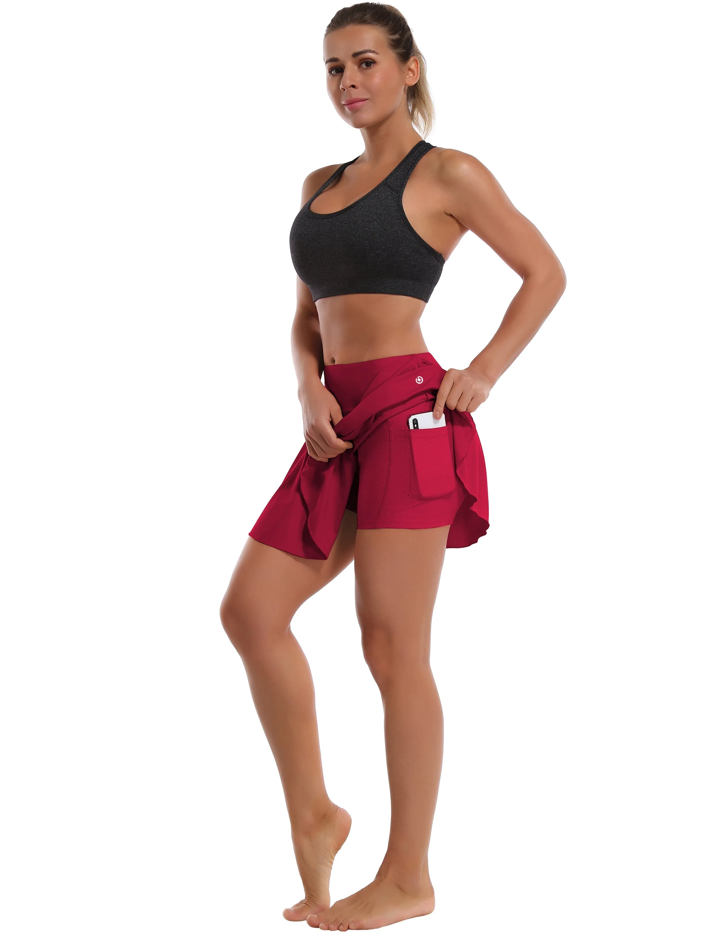 Athletic Tennis Golf Pleated Skort with Pocket Shorts rosecoral_Jogging