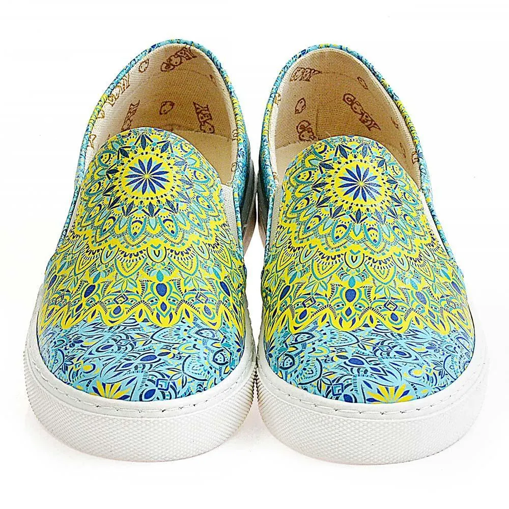 Blue and Yellow Pattern Slip on Sneakers Shoes WVN4038