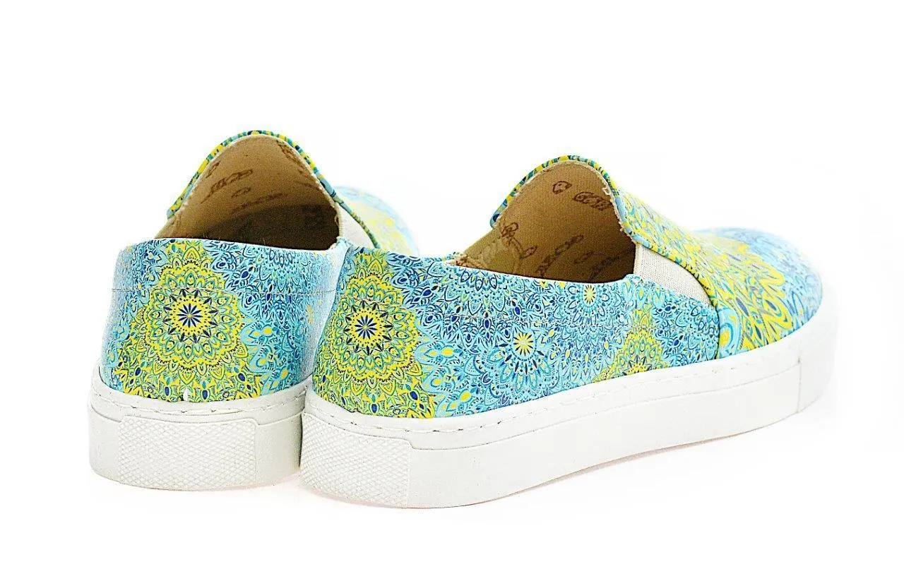 Blue and Yellow Pattern Slip on Sneakers Shoes WVN4038