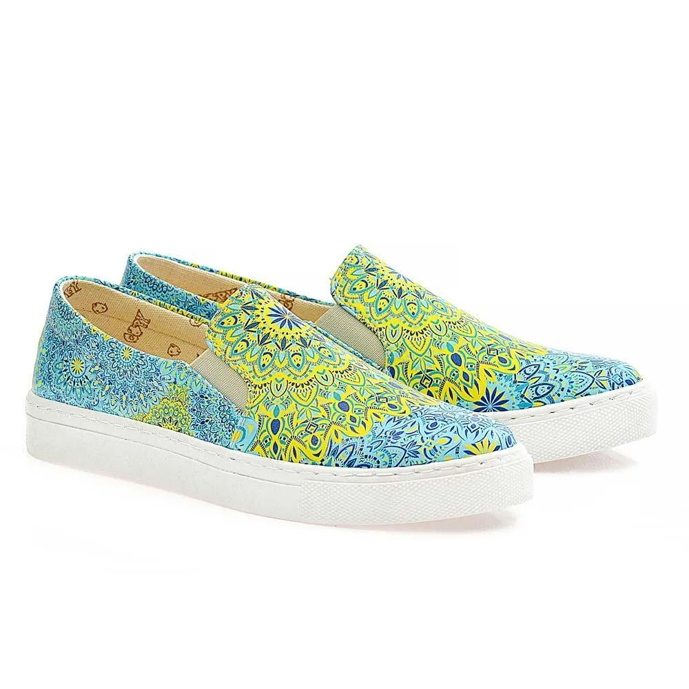Blue and Yellow Pattern Slip on Sneakers Shoes WVN4038