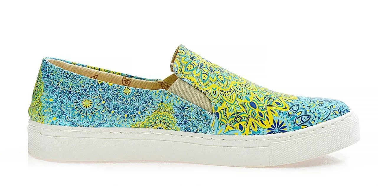 Blue and Yellow Pattern Slip on Sneakers Shoes WVN4038