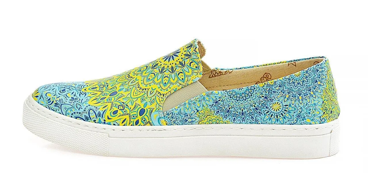 Blue and Yellow Pattern Slip on Sneakers Shoes WVN4038