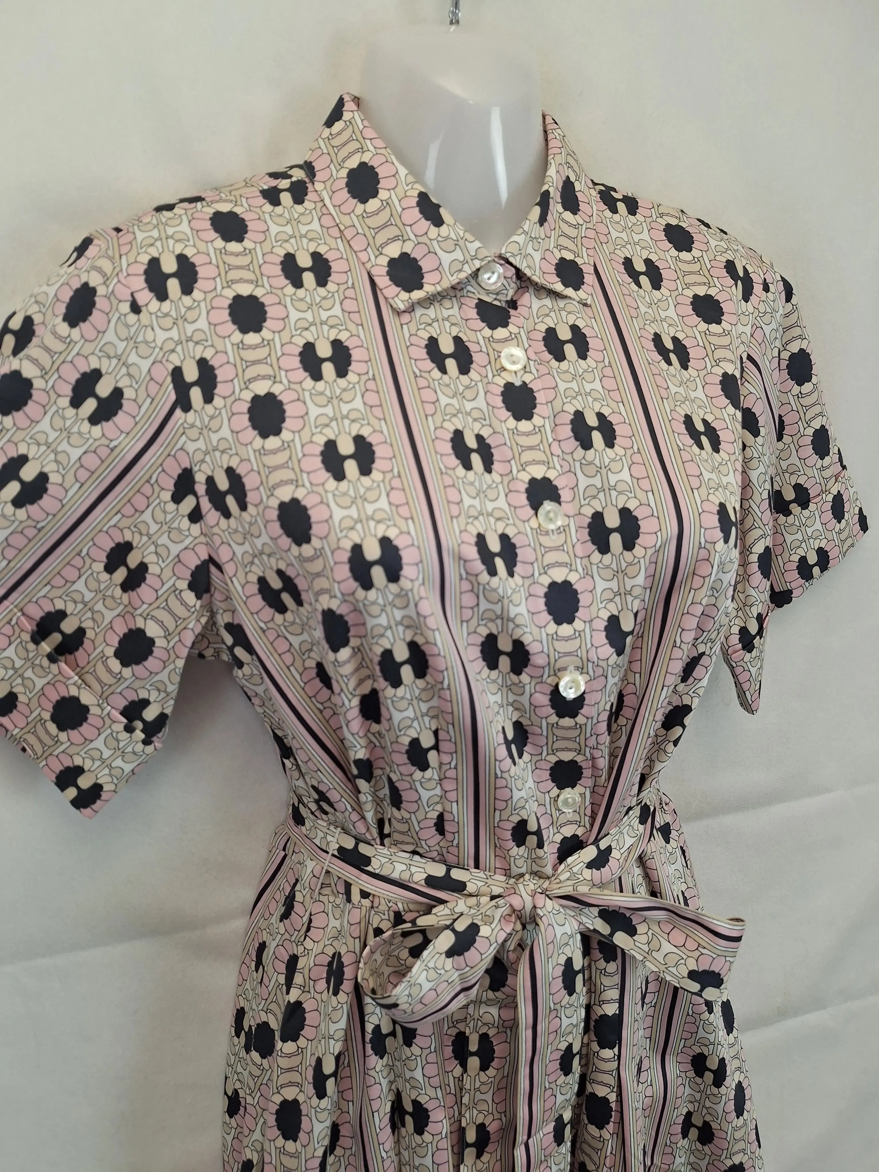 Brooks Brothers Structured Floral Belted Shirt Midi Dress Size 6