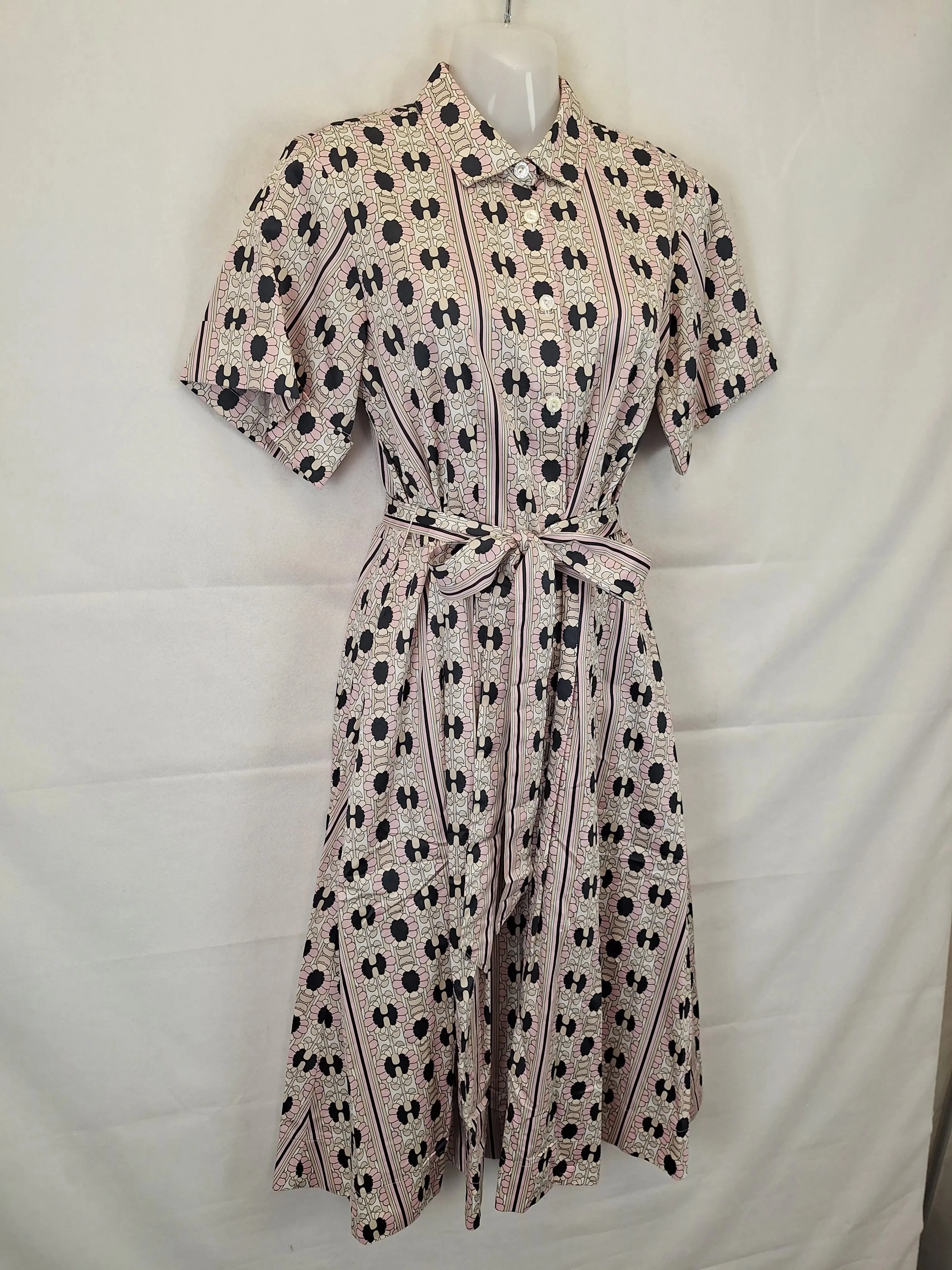 Brooks Brothers Structured Floral Belted Shirt Midi Dress Size 6