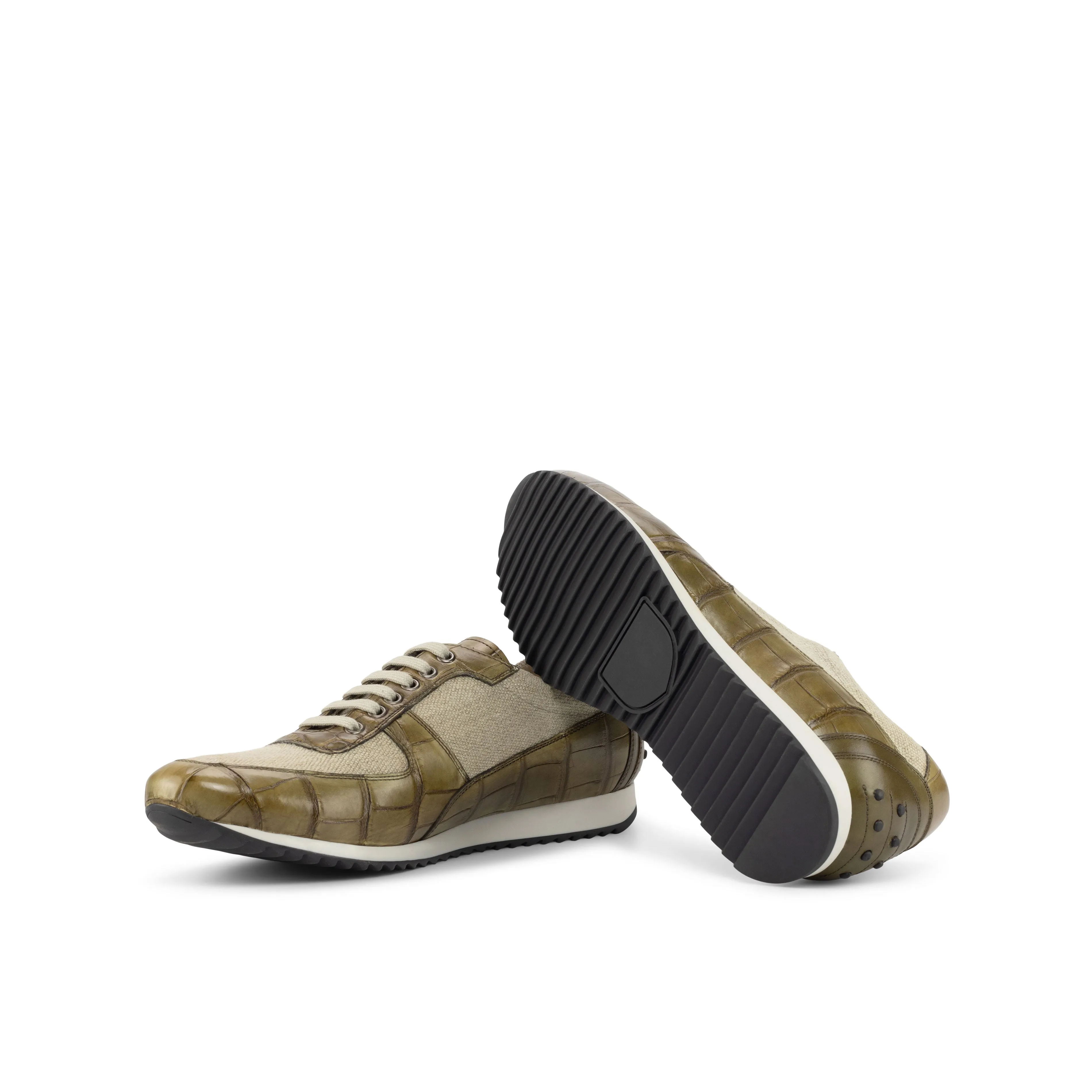 Linen and Alligator Trainer Sneakers