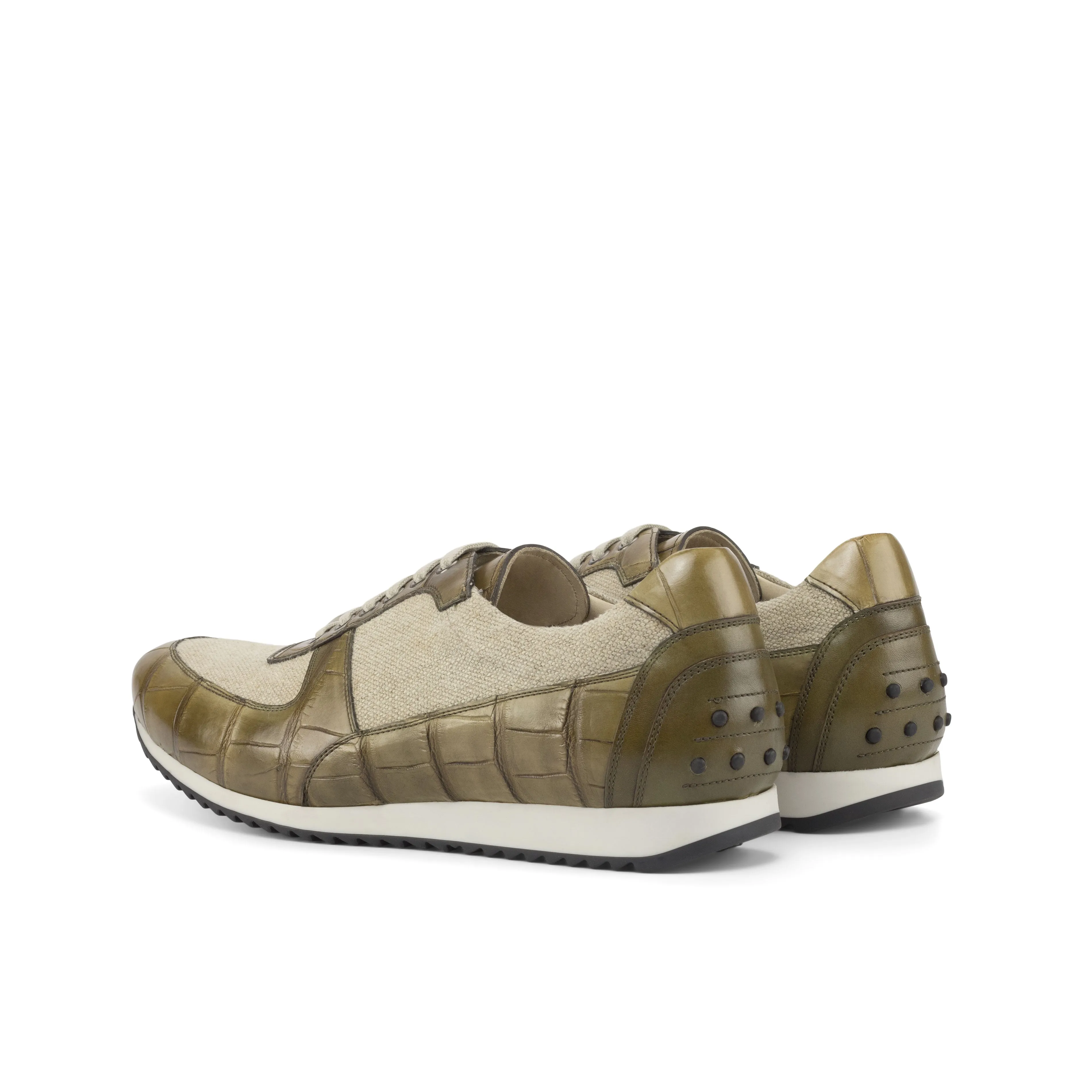 Linen and Alligator Trainer Sneakers