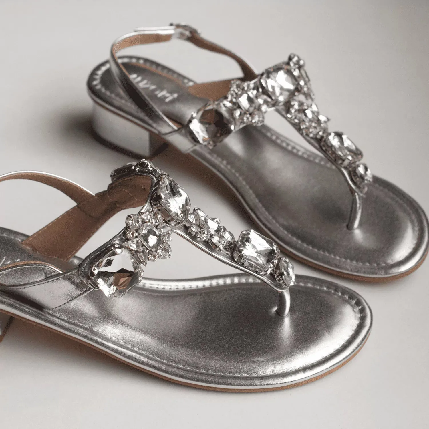 RADIANT Silver Rhinestone Embellished Block Heels
