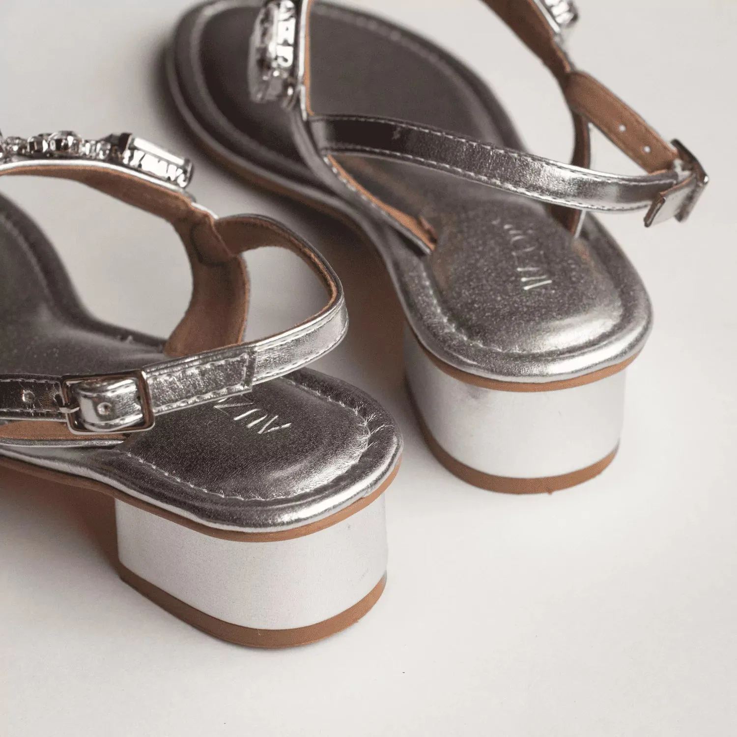 RADIANT Silver Rhinestone Embellished Block Heels
