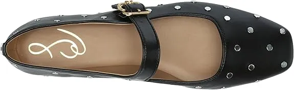 Sam Edelman Michaela Black Leather Studs Mary Jane Ankle Strap Squared Toe Flats