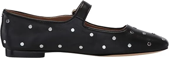 Sam Edelman Michaela Black Leather Studs Mary Jane Ankle Strap Squared Toe Flats