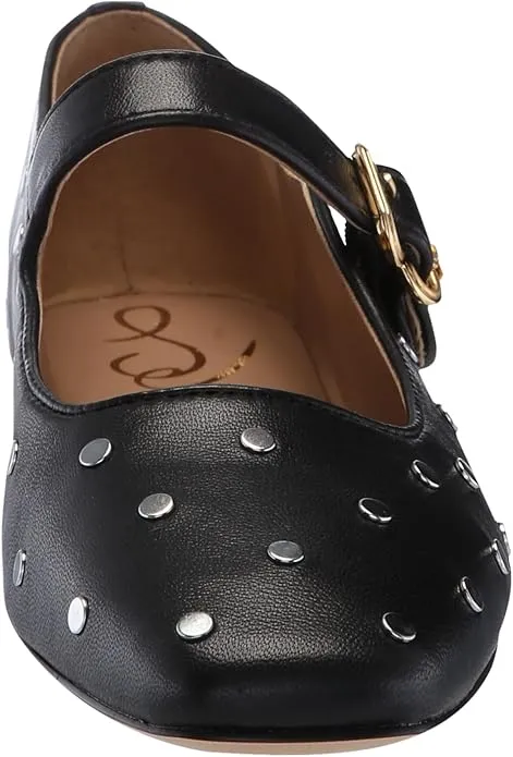 Sam Edelman Michaela Black Leather Studs Mary Jane Ankle Strap Squared Toe Flats