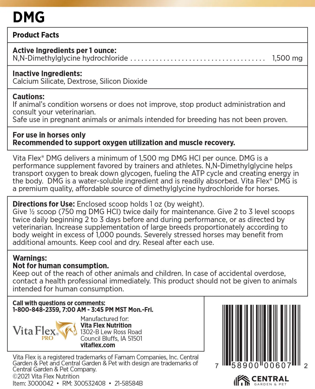 Vita Flex DMG 1500 Horse Supplement, 80 Day Supply