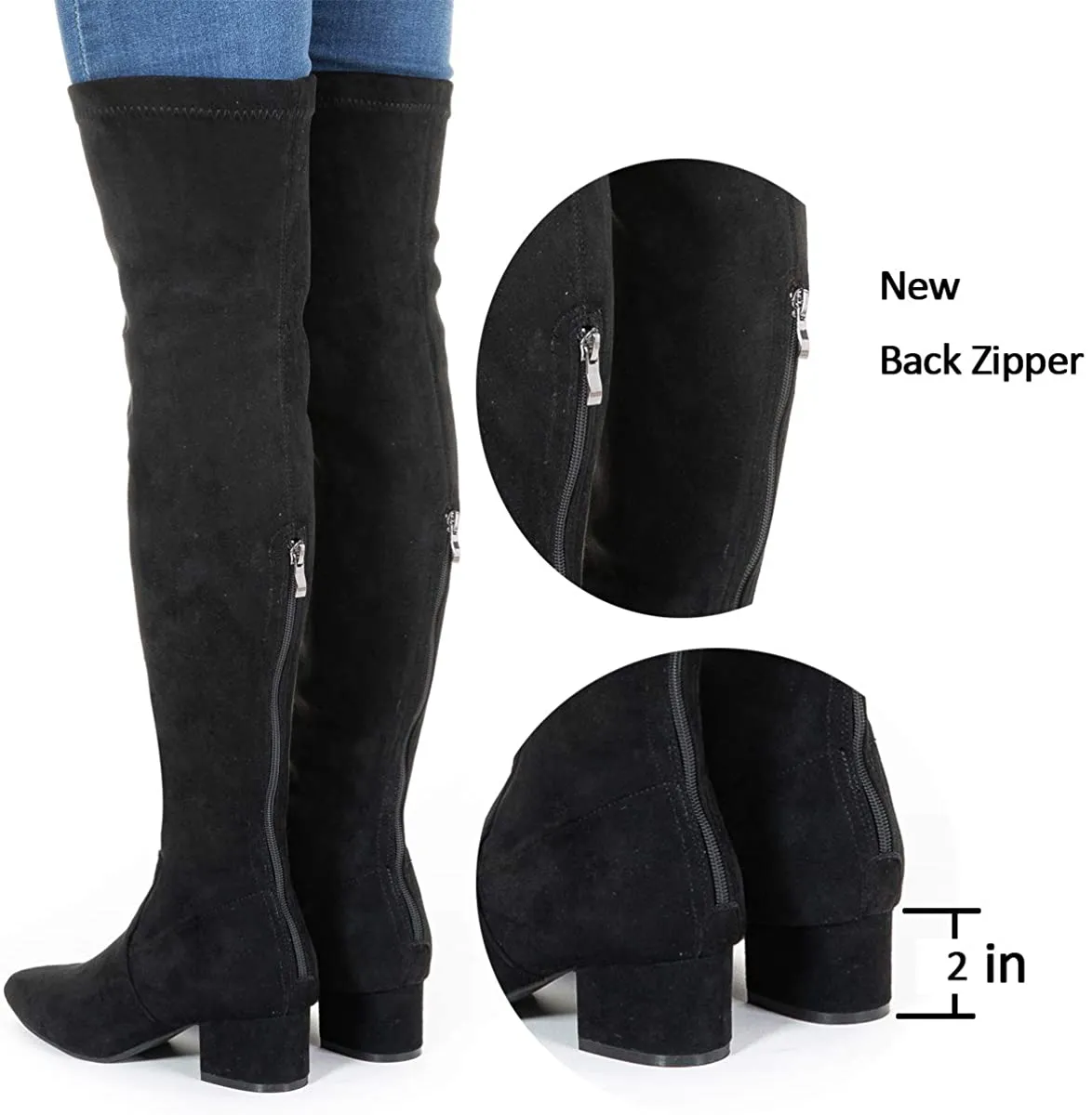 Winter Pink Suede Over Knee Chunky Heel Boots