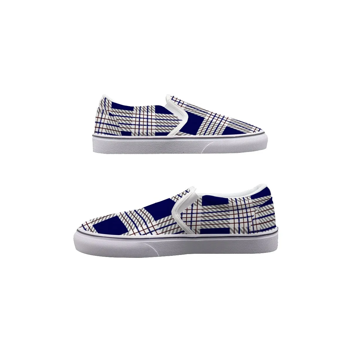 Women's Slip On Sneakers 132 blue plaid print
