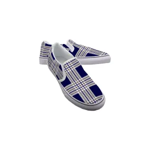 Women's Slip On Sneakers 132 blue plaid print