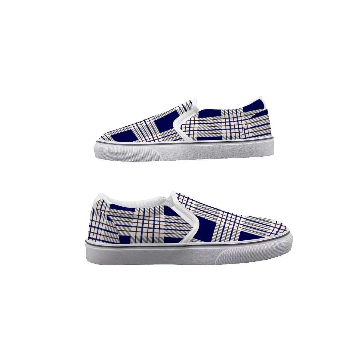 Women's Slip On Sneakers 132 blue plaid print
